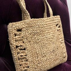 NEW natural jute long handle square purse/ bag 