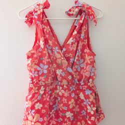 Gilli Shoulder Tie Floral Print Women's Top - Large