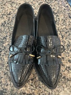 Black Patent Croc Embossed Tassel Loafers