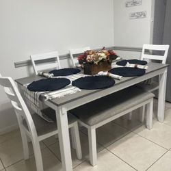 6 Piece Wood Dining Table Furniture Set 