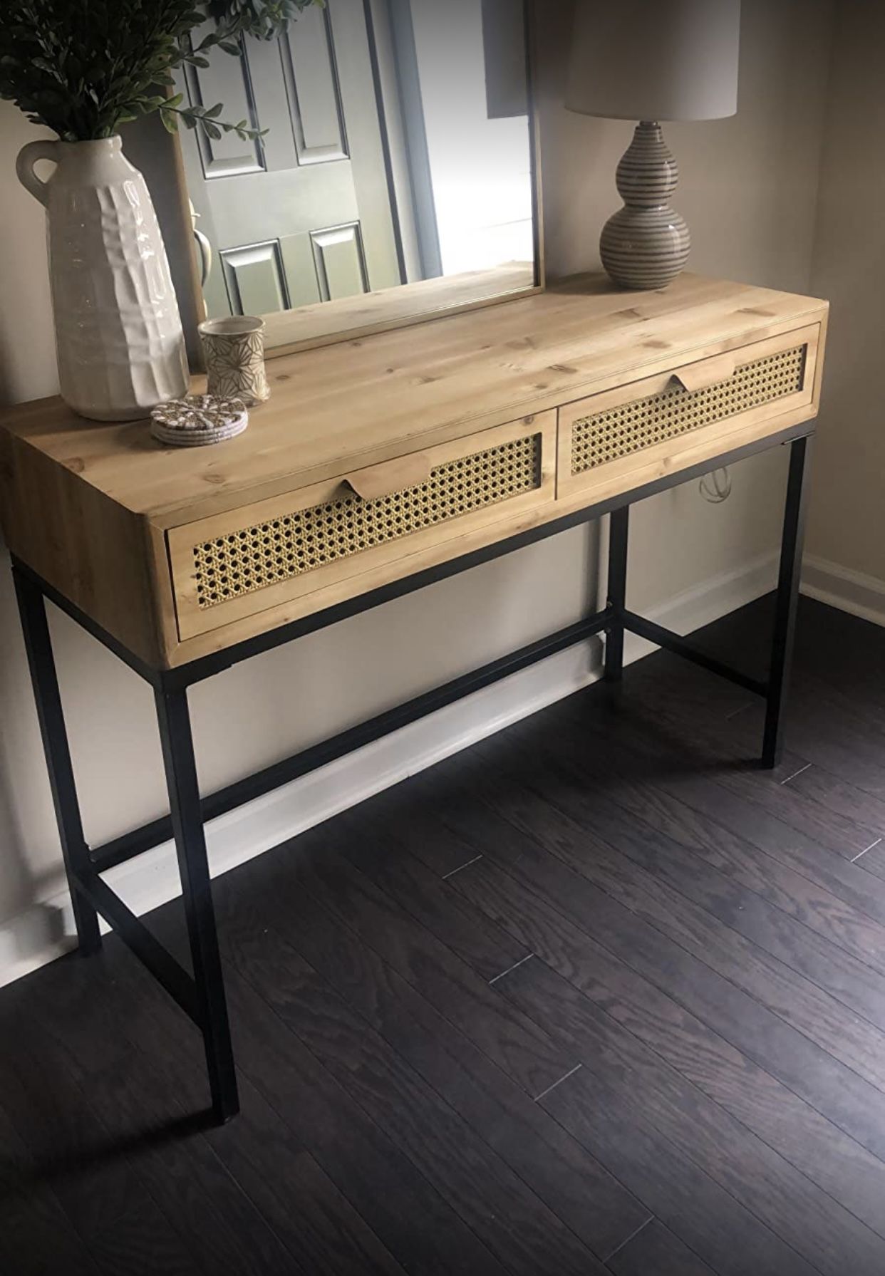 Rustic Console Table with 2 Drawers Entryway Hallway Farmhouse Country Style, Cabin-Inspired Natural Finish (Natural Brown)