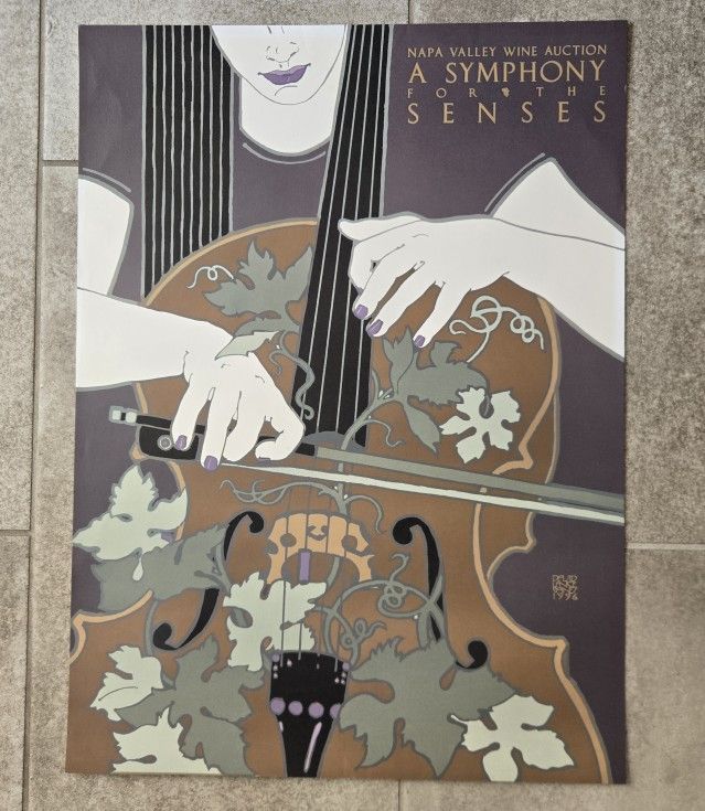 David Goines Symphony for Senses Napa Valley Wine Art Nouveau Vtg Poster 1996
