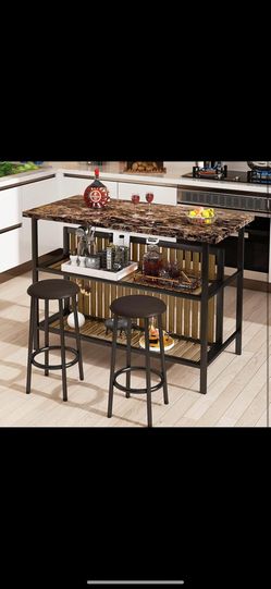 3 Piece Set of Dining Table Kitchen Table 2 Piece Set Marble Tables Set with Stool,Table