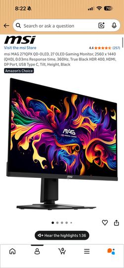 MSI MAG 271 QPX QD-OLED