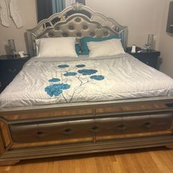 Beautiful Grey King Size Queen Crown Bed Frame 