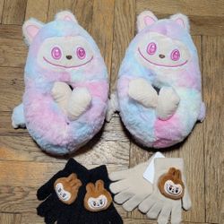 Fuzzy Labubu Slippers & Labubu Gloves Set