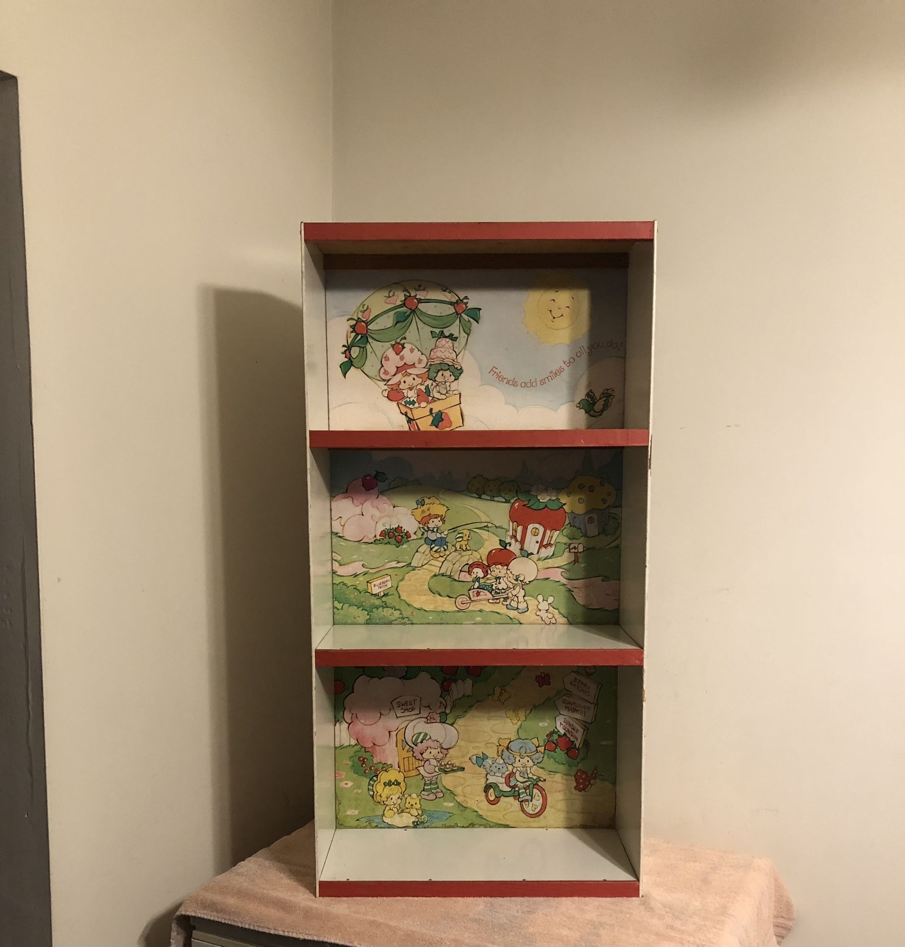 Vintage 1982 American Greetings Strawberry Shortcake 3 Shelf Bookcase 40” Tall 