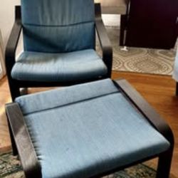 Ikea POANG Armchair with ottoman - birch veneer