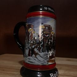 1992 Budweiser Holiday Beer Stein Mug "A Perfect Christmas" Clydesdale Horses