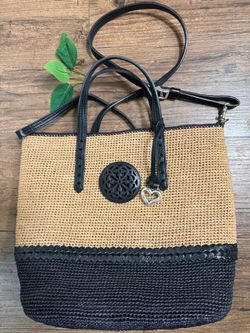 BRIGHTON Madagascar Voltera Black Raffia Shoulderbag - Ferrara Collection  NWOT
