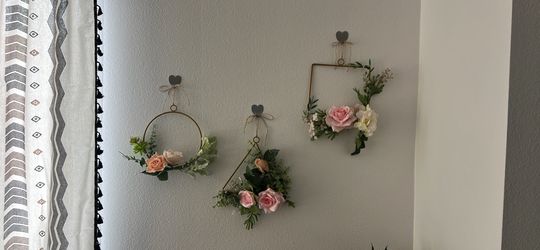 3Pack Artificial Flower Hoop Wreaths,Handmade Garland with Pink Clematis and Tea Rose Flowers Adorne