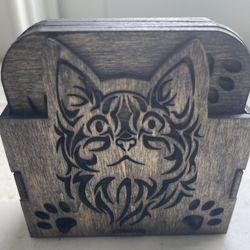 Wooden Cat Coasters Set Of 6 