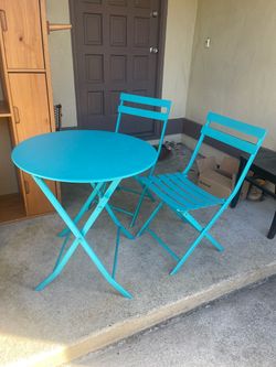 Teal Metal Folding Bistro Table and Chair Set