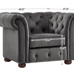 Dark Gray Velvet Chesterfield Tufted Armchair 