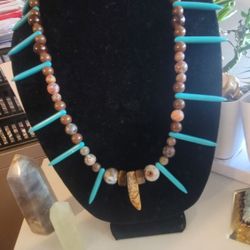 Handmade multistone beaded Mens Turquoise and jasper Necklace