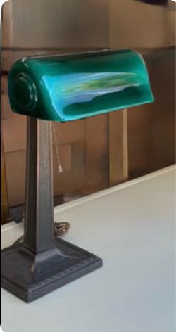ANTIQUE VERDELITE BANKER'S LAMP c.1917 - ROBERT FARIES - Stunning Emerald Green Glass Shade