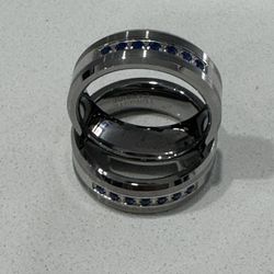 100% TUNGSTEN CARBIDE ring with BLUE ZIRCON STONES