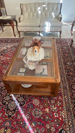 Wood and Glass Top Coffee Table