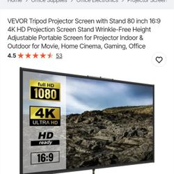 Tripod Projector Screen with Stand 80 inch 16:9 Pantalla Para Proyector 80 Pulgadas