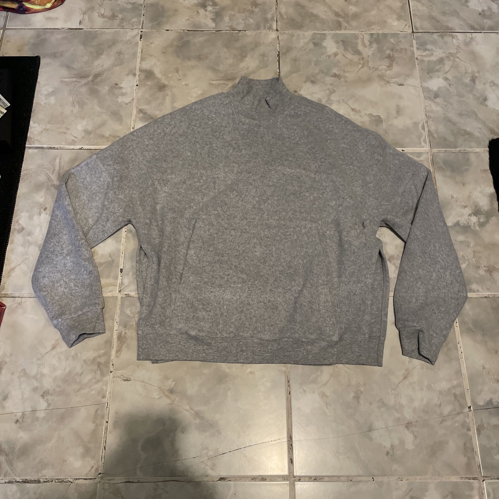 Alo Yoga Sweater Women Small Gray Oversized Mock Neck Fleece Split Hem