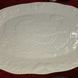 JC Penny Large White Ceramic Turkey Serving Platter 17 Inches X 13 Inches