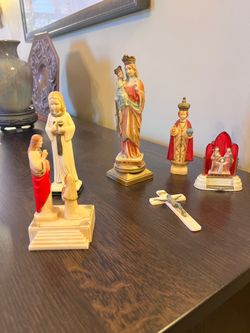 6 Vintage Mid-Century Catholic Plastic Devotional Religious Figurine Collection