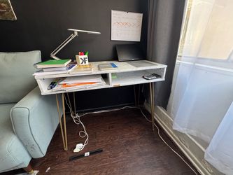 White Desk with Gold Metal Legs