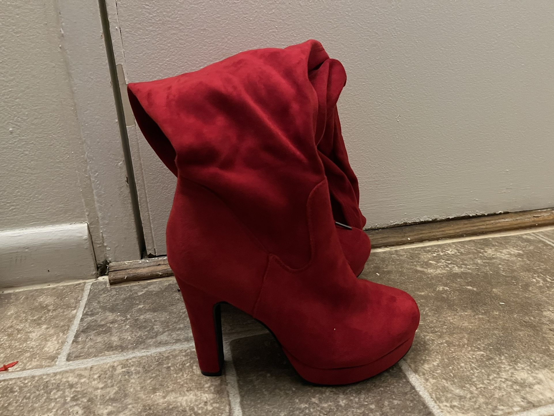 Red Heeled Boots W/ Tie On Back