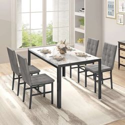 Dining Table Set for 4,Faux Marble Kitchen Table and Chairs Set of 4, Modern Dining Room Set for 4,Dinner Table Set with Velvet Chairs, Dining Set for