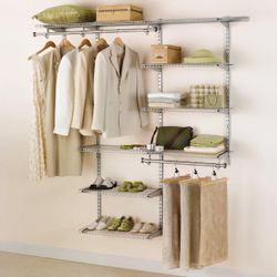 Rubbermaid Configurations Deluxe Custom Closet Kit, 3-6 Ft. Adjustable Metal Wire Shelving, Titanium Finish, Expandable Organization System.