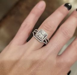 18K White Gold / Solid Sterling Silver Wedding Engagement Eternity Rings Lab Diamond Bridal Rings Set