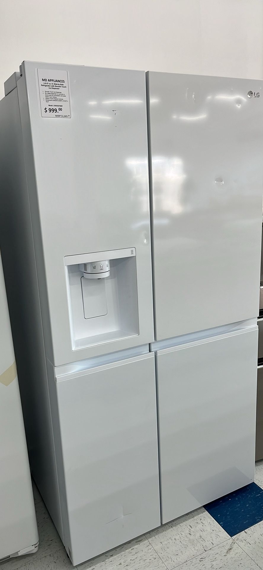 💥Great Deal💥 27 cu. ft. Side-by-Side Refrigerator with Ice Dispenser - Smooth White