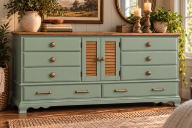 Lovely Solid Maplewood Evergreen Fog & Natural Wood Dresser + Matching Nightstands available see page for details