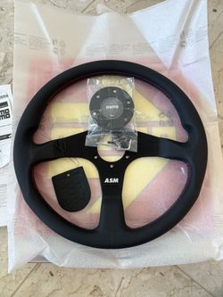 ASM Momo Tuner Steering Wheel 347mm Leather Red Stitch NEW
