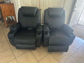 Pair of Black Leather Power Recliner Chairs each $110