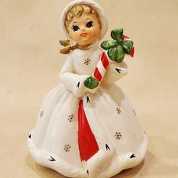 Vintage Napco Christmas Planter Girl With Candy Cane