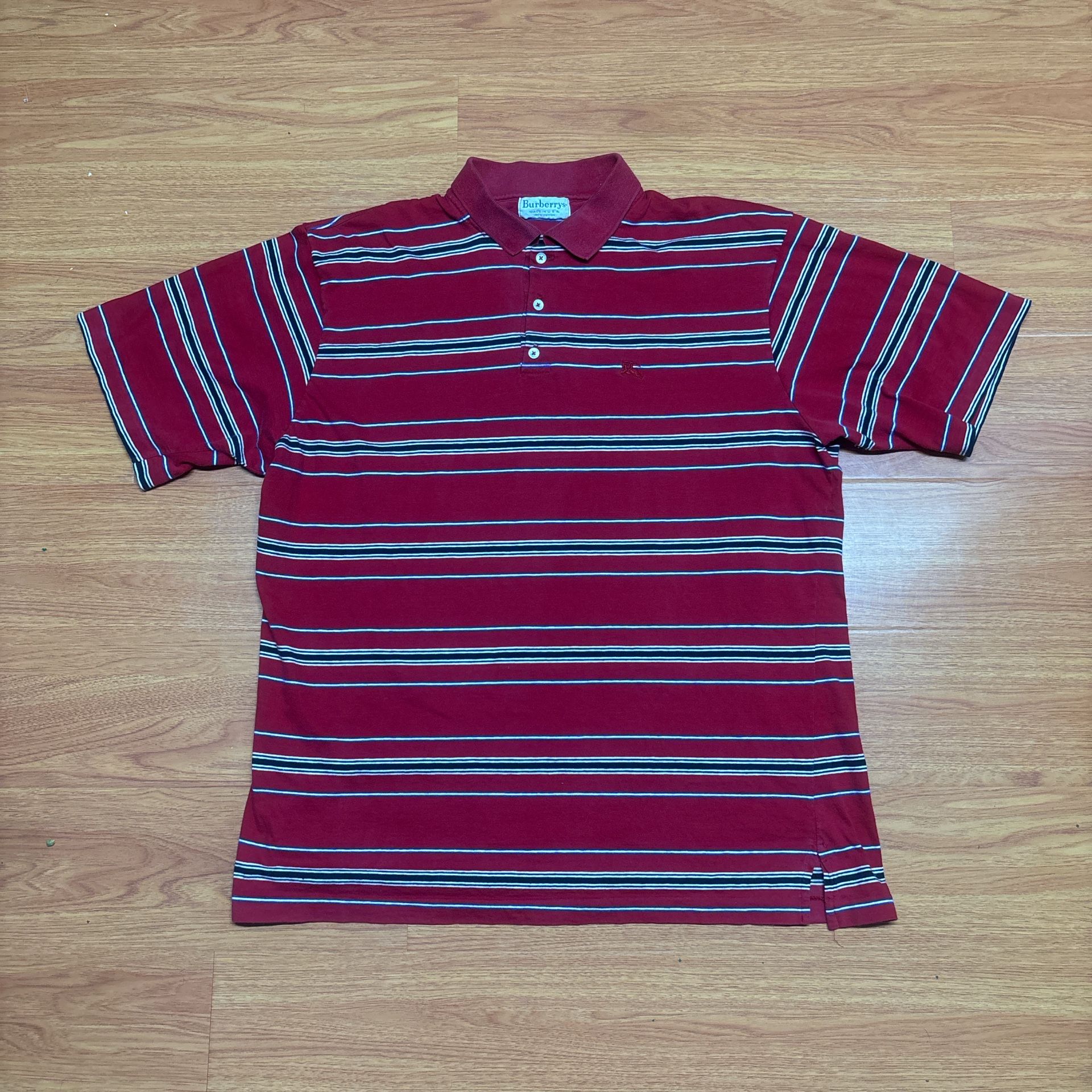 Vintage 90’s Burberry Striped Logo Polo Shirt Size XL
