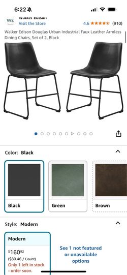 Set of 2 Walker Edison Modern Faux Leather Dining Chairs - $50