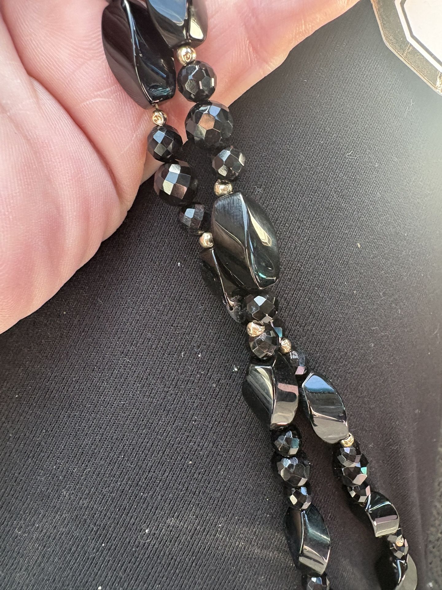 Black Onyx And 14k Gold Necklace