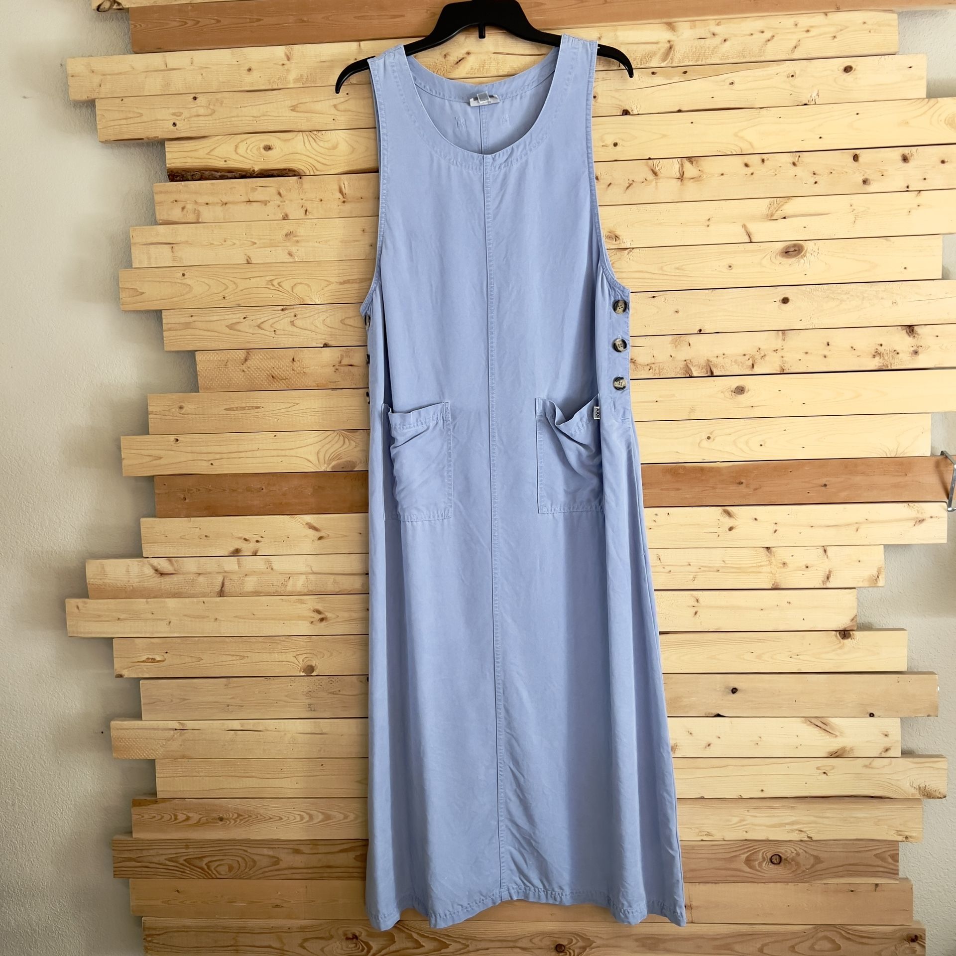 AKS Amy K Su Vintage Baby Blue Chambray Denim Sleeveless Overalls Dress size M