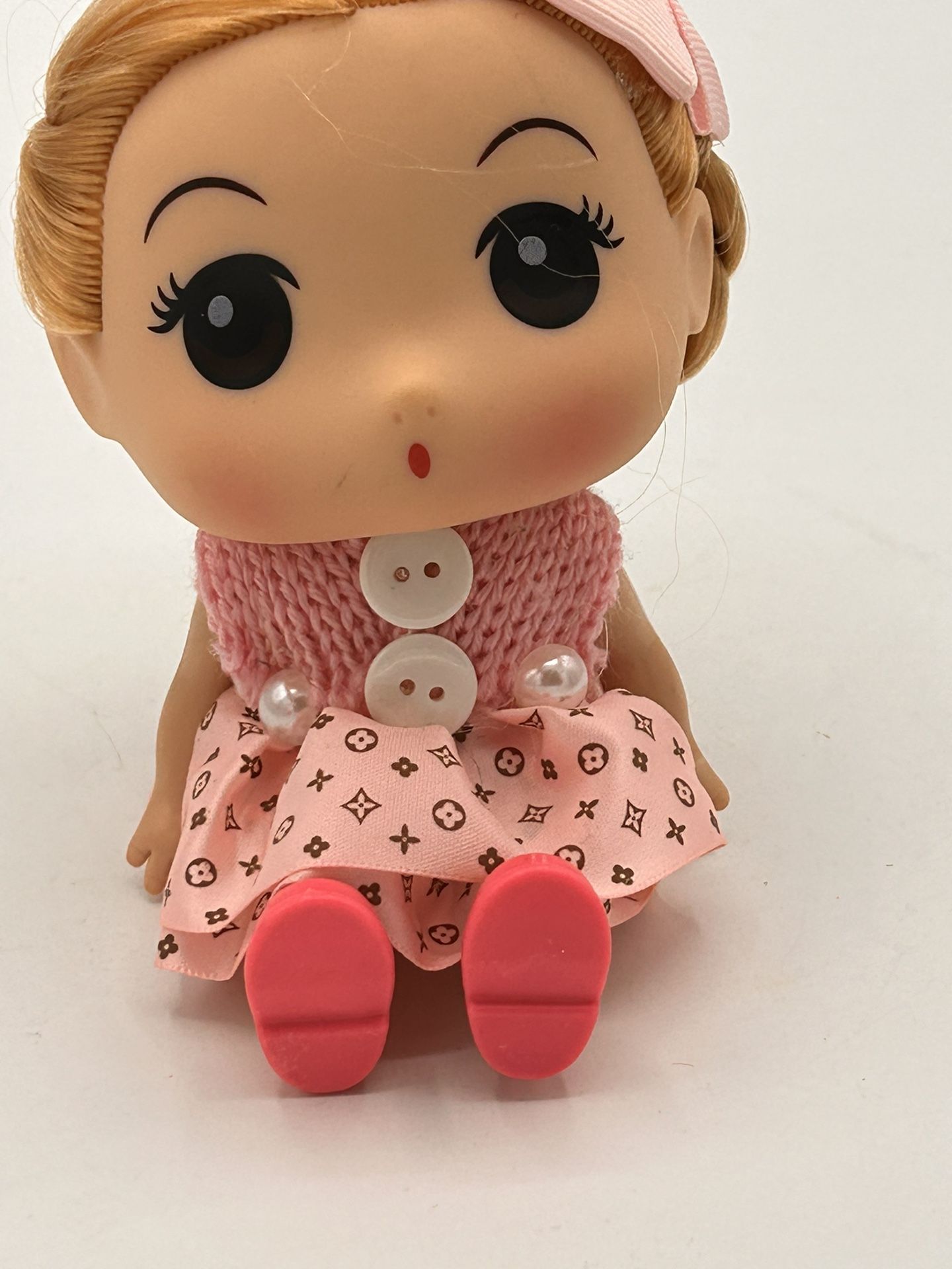 Ddung Korean Fashion 7 Inch Doll W/pig Tails Pink Dress And Pink Bow No Keychain