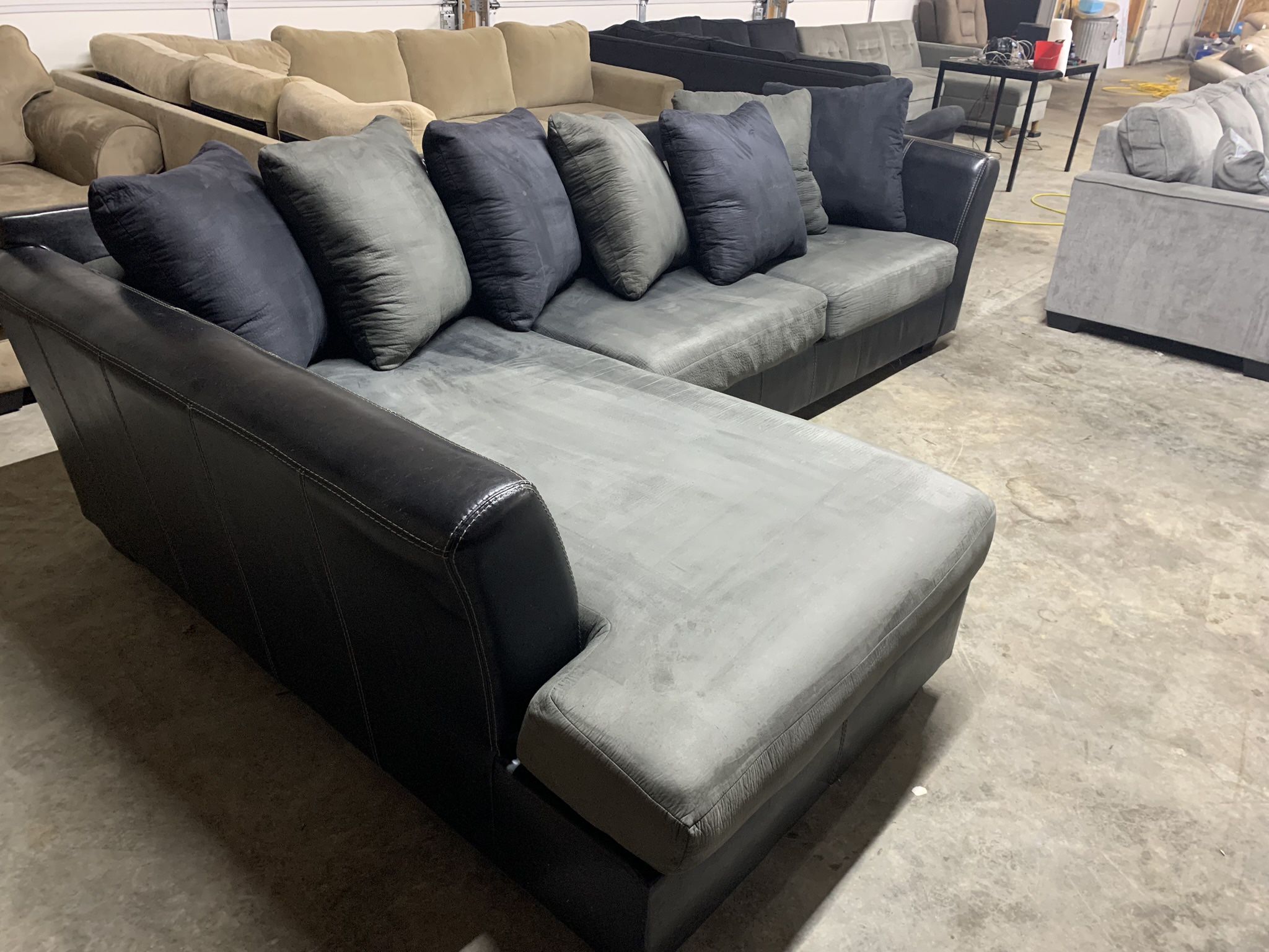 2 Tone Blue Gray Leather Sectional Couch “WE DELIVER”
