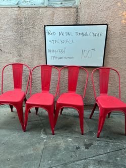 Set of 4 Red Metal Stackable