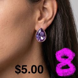 Purple Teardrop Crystal Stud Earrings