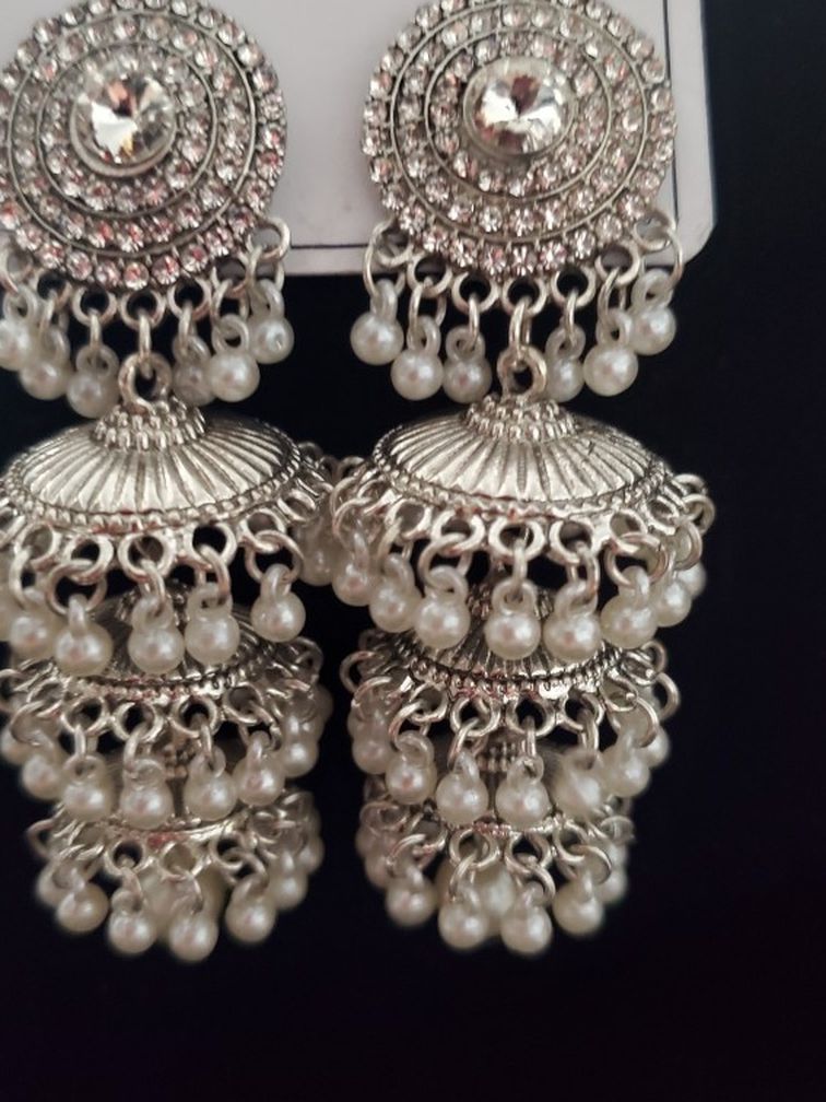 Silver Color Jumkha Earrings