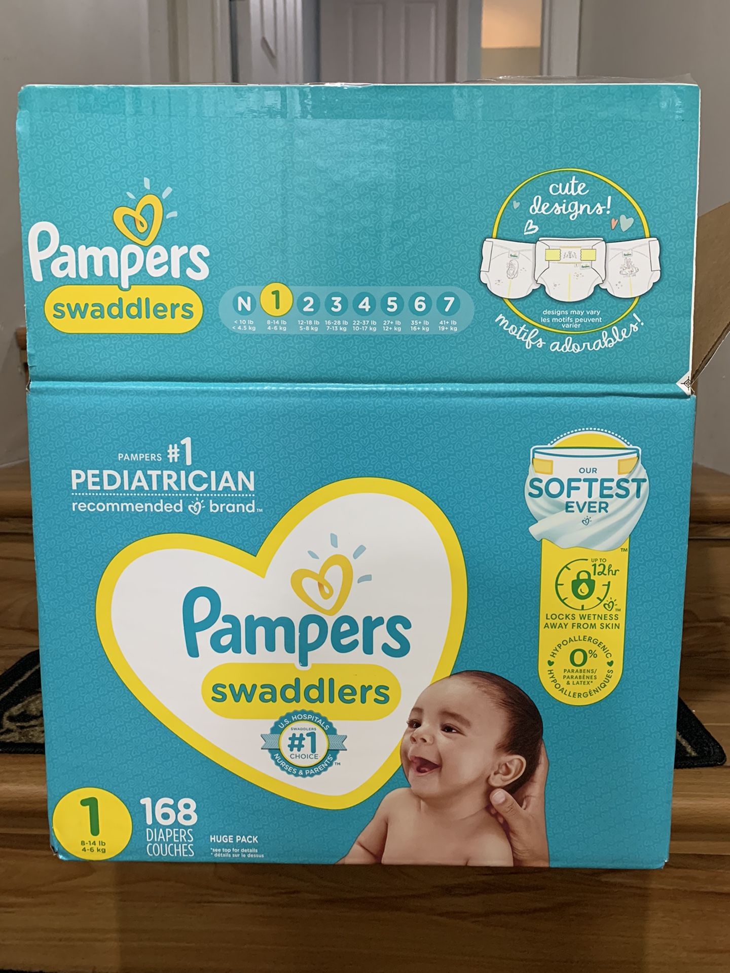 Pampers Swaddlers Disposable Baby Diapers Size 1,  112 Count Plus 26 Huggies ONE MONTH SUPPLY AM