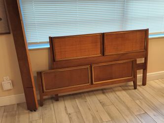 Mid Century Solid Wood Medium Tone Walnut Full Size Headboard and Footboard, See Full Description