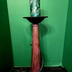 MCM Ceramic Candle Holder Pink with Teal Blue Snake Like Wrap Stem 22.5" Tall 