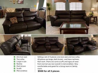 2 RECLINER SOFAS & 1 LOVE SEAT 4 SALE