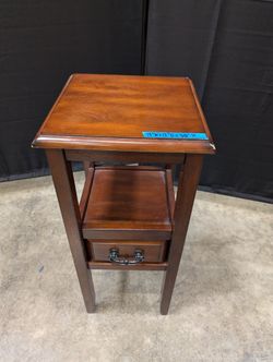 Compact Hardwood Side Table with Drawer and Shelf